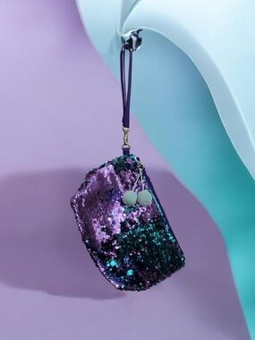 Sequin Wristlet Pouch in Purple and Teal■ New Jus No Tags